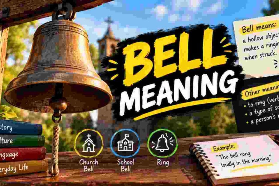 Old bronze temple bell hanging from a wooden beam in golden sunlight explaining bell meaning and symbolism
