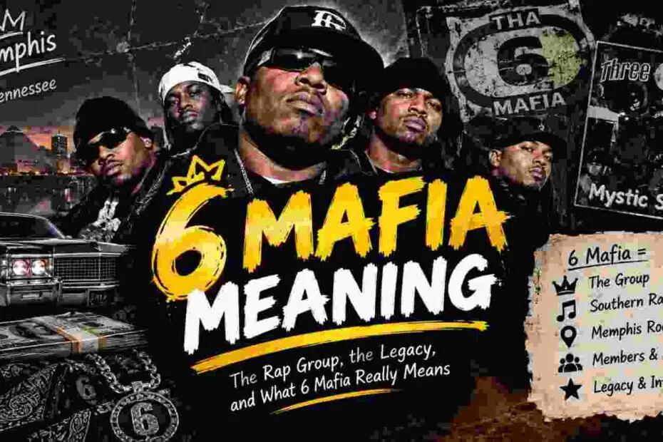 6 Mafia meaning explained with a dark 1990s Memphis rap recording studio setup